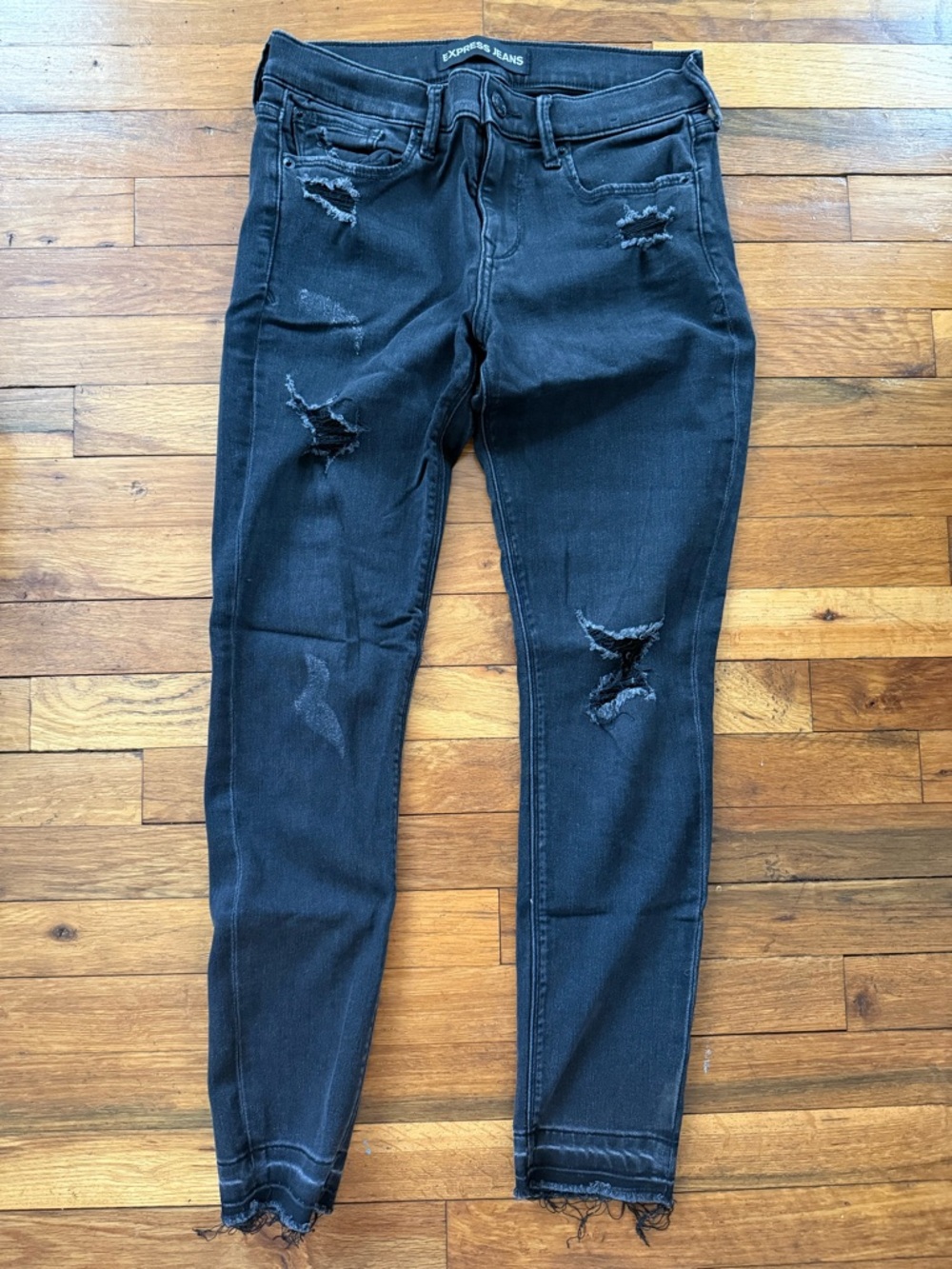 Express Black Distressed Skinny Jeans